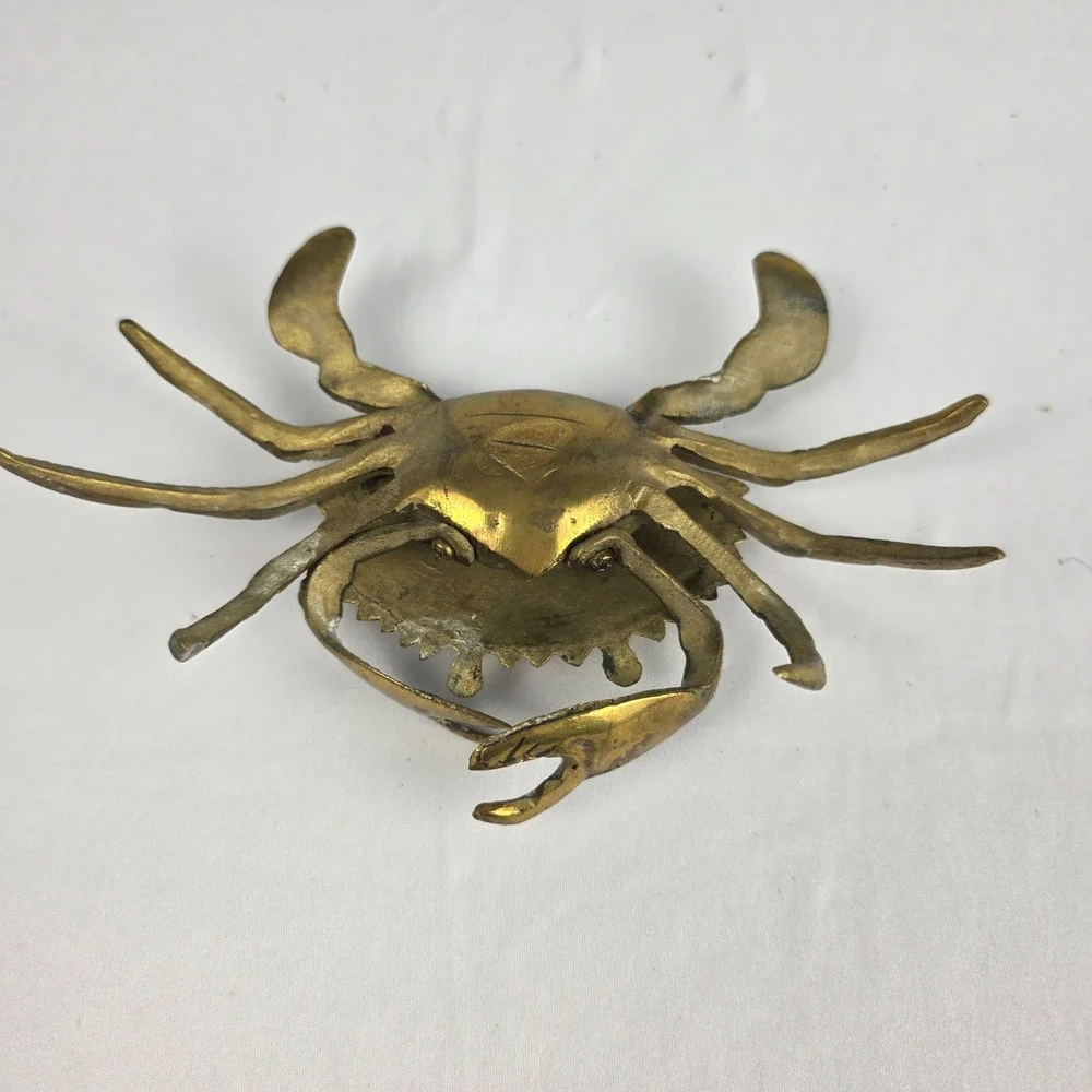 Vintage Brass Crab Trinket Box Hinged Lid Coastal Nautical Decor 7x5x2